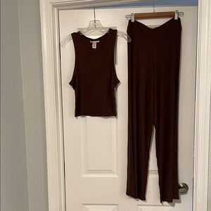 Victoria's Secret Ribbed Tank and Wide-Leg Lounge Set in Brown